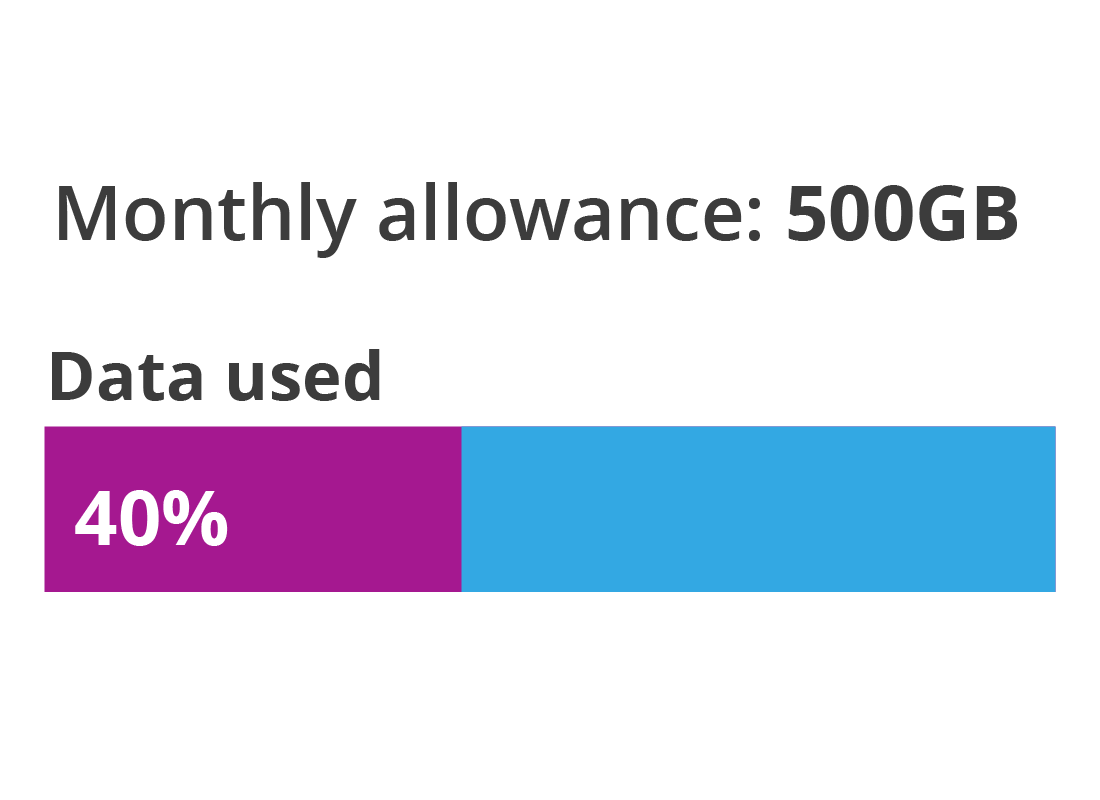 A diagram showing how much data has been used from a monthly available total of 500GB